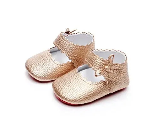 HONGTEYA Baby Girls Ballet Dress Shoes - Mary Jane Soft Sole Sidebow Toddler Moccasins - 5