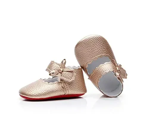 HONGTEYA Baby Girls Ballet Dress Shoes - Mary Jane Soft Sole Sidebow Toddler Moccasins - HONGTEYA