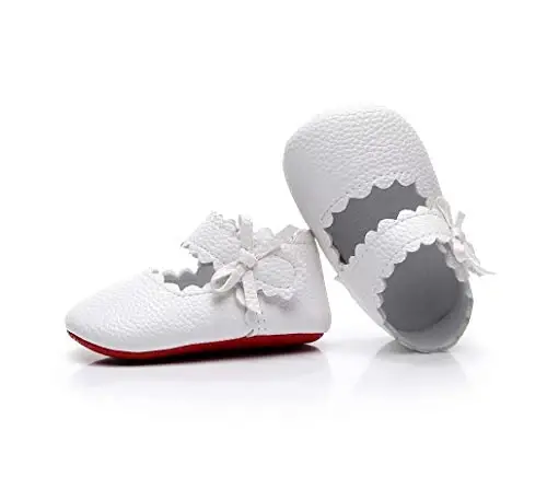 HONGTEYA Baby Girls Ballet Dress Shoes - Mary Jane Soft Sole Sidebow Toddler Moccasins - 1