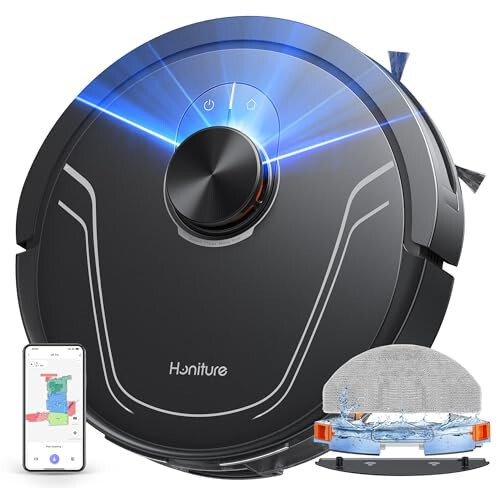 HONITURE Robot Vacuum and Mop Combo,V8 Pro Robot Vacuum Cleaner with 5000Pa Max Suction,Laser Navigator Robotic Vacuums with 180 Mins Run Time,Self-Charging,App Control,Ideal for Pet Hair - 1