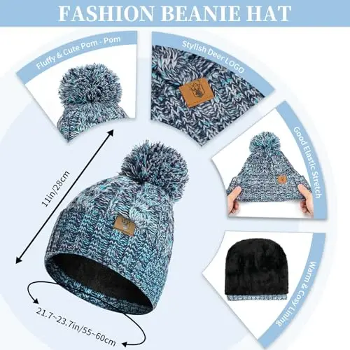 Honnesserry Winter Warm Beanie Hat Scarf and Touchscreen Gloves Set for Womens Skull Caps Neck Scarves with Fleece Lined - 1