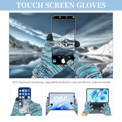 Honnesserry Winter Warm Beanie Hat Scarf and Touchscreen Gloves Set for Womens Skull Caps Neck Scarves with Fleece Lined - 3