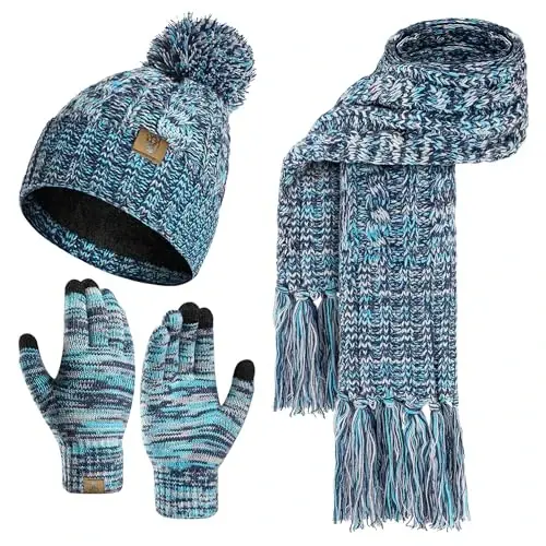 Honnesserry Winter Warm Beanie Hat Scarf and Touchscreen Gloves Set for Womens Skull Caps Neck Scarves with Fleece Lined - 6