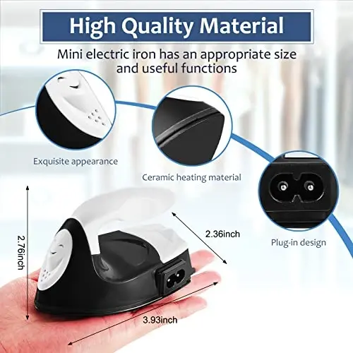 Honoson Mini Craft Iron Mini Heat Press Small Iron 3.93 x 2.36 x 2.76 in Portable Handy Tiny Flatiron with Charging Base Accessory for Fuse Bead Patch DIY Heat Transfer Vinyl(Black) - 2