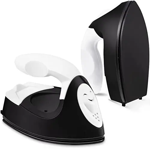 Honoson Mini Craft Iron Mini Heat Press Small Iron 3.93 x 2.36 x 2.76 in Portable Handy Tiny Flatiron with Charging Base Accessory for Fuse Bead Patch DIY Heat Transfer Vinyl(Black) 