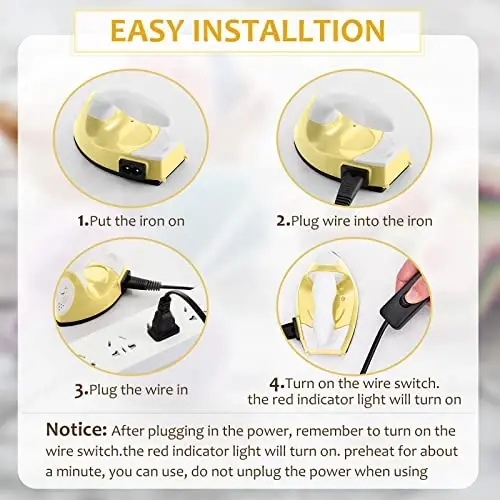 Honoson Mini Craft Iron Mini Heat Press Small Iron 3.93 x 2.36 x 2.76 in Portable Handy Tiny Flatiron with Charging Base Accessory for Fuse Bead Patch DIY Heat Transfer Vinyl(Light Yellow) - 3