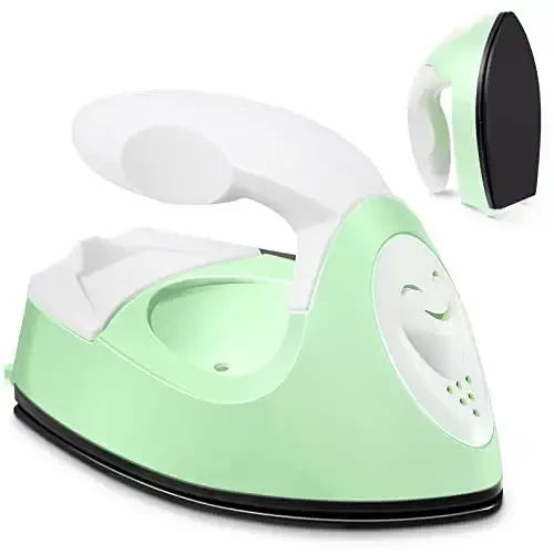 Honoson Mini Craft Iron Mini Heat Press Small Iron 3.93 x 2.36 x 2.76 in Portable Handy Tiny Flatiron with Charging Base Accessory for Fuse Bead Patch DIY Heat Transfer Vinyl(Light Green) - HONOSON