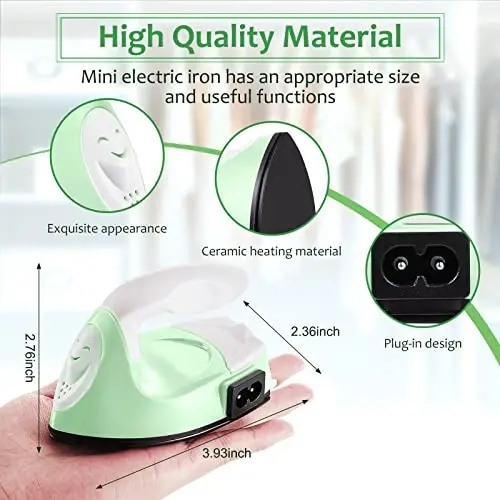 Honoson Mini Craft Iron Mini Heat Press Small Iron 3.93 x 2.36 x 2.76 in Portable Handy Tiny Flatiron with Charging Base Accessory for Fuse Bead Patch DIY Heat Transfer Vinyl(Light Green) - 2