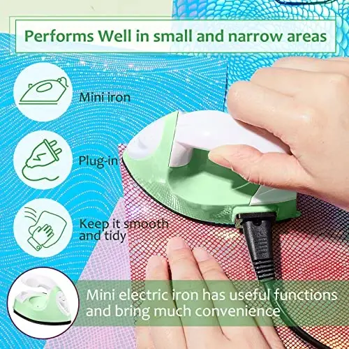 Honoson Mini Craft Iron Mini Heat Press Small Iron 3.93 x 2.36 x 2.76 in Portable Handy Tiny Flatiron with Charging Base Accessory for Fuse Bead Patch DIY Heat Transfer Vinyl(Light Green) - 4