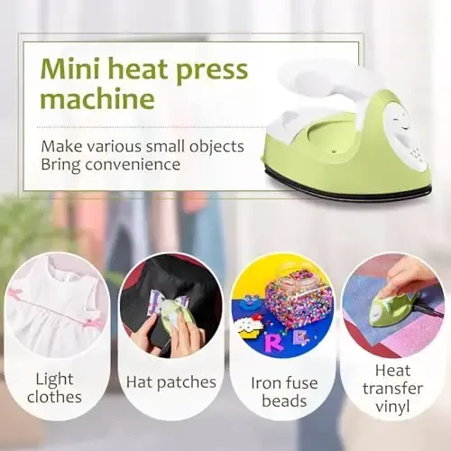 Honoson Mini Craft Iron Mini Heat Press Small Iron 3.93 x 2.36 x 2.76 in Portable Handy Tiny Flatiron with Charging Base Accessory for Fuse Bead Patch DIY Heat Transfer Vinyl(Fruit Green) - 5