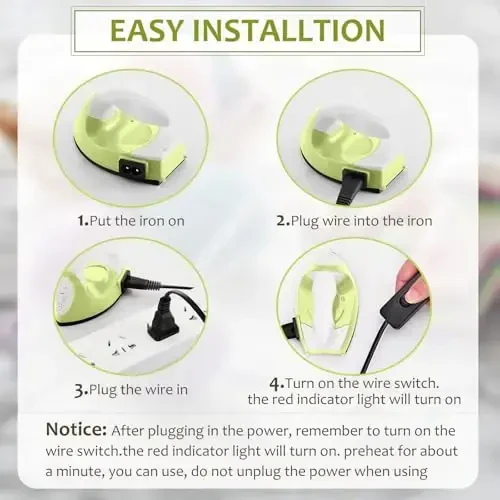 Honoson Mini Craft Iron Mini Heat Press Small Iron 3.93 x 2.36 x 2.76 in Portable Handy Tiny Flatiron with Charging Base Accessory for Fuse Bead Patch DIY Heat Transfer Vinyl(Fruit Green) - 3