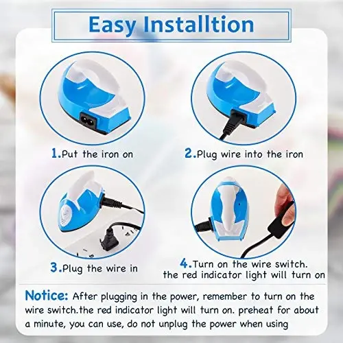 Honoson Mini Craft Iron Mini Heat Press Small Iron 3.93 x 2.36 x 2.76 in Portable Handy Tiny Flatiron with Charging Base Accessory for Fuse Bead Patch DIY Heat Transfer Vinyl(Blue) - 3