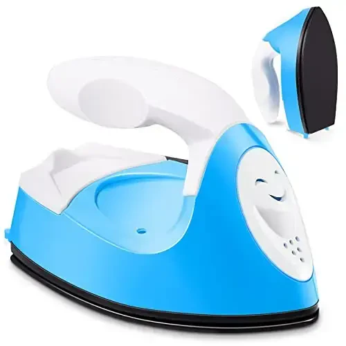 Honoson Mini Craft Iron Mini Heat Press Small Iron 3.93 x 2.36 x 2.76 in Portable Handy Tiny Flatiron with Charging Base Accessory for Fuse Bead Patch DIY Heat Transfer Vinyl(Blue) - HONOSON
