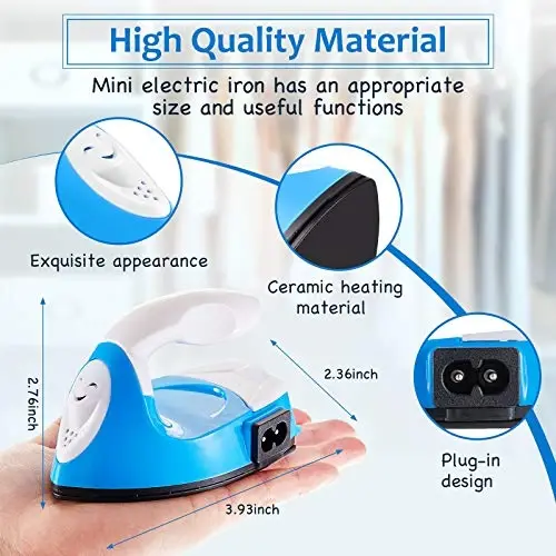 Honoson Mini Craft Iron Mini Heat Press Small Iron 3.93 x 2.36 x 2.76 in Portable Handy Tiny Flatiron with Charging Base Accessory for Fuse Bead Patch DIY Heat Transfer Vinyl(Blue) - HONOSON (1)