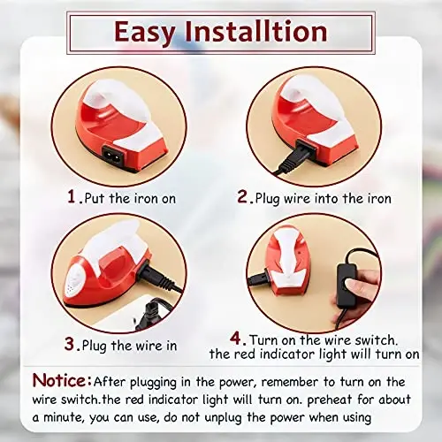 Honoson Mini Craft Iron Mini Heat Press Small Iron 3.93 x 2.36 x 2.76 in Portable Handy Tiny Flatiron with Charging Base Accessory for Fuse Bead Patch DIY Heat Transfer Vinyl(Red) - 3