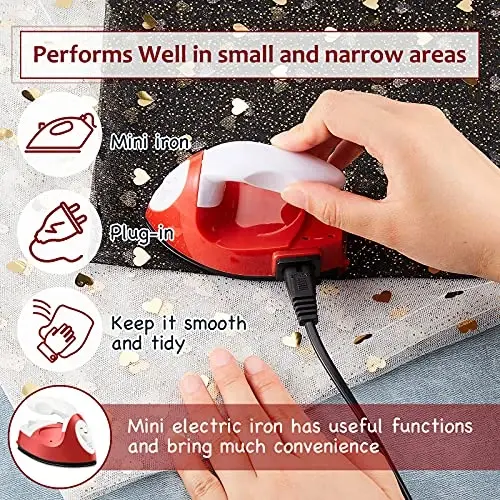 Honoson Mini Craft Iron Mini Heat Press Small Iron 3.93 x 2.36 x 2.76 in Portable Handy Tiny Flatiron with Charging Base Accessory for Fuse Bead Patch DIY Heat Transfer Vinyl(Red) - 4