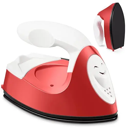 Honoson Mini Craft Iron Mini Heat Press Small Iron 3.93 x 2.36 x 2.76 in Portable Handy Tiny Flatiron with Charging Base Accessory for Fuse Bead Patch DIY Heat Transfer Vinyl(Red) - 1
