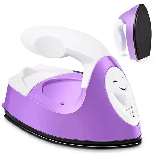 Honoson Mini Craft Iron Mini Heat Press Small Iron 3.93 x 2.36 x 2.76 in Portable Handy Tiny Flatiron with Charging Base Accessory for Fuse Bead Patch DIY Heat Transfer Vinyl(Purple) - 1