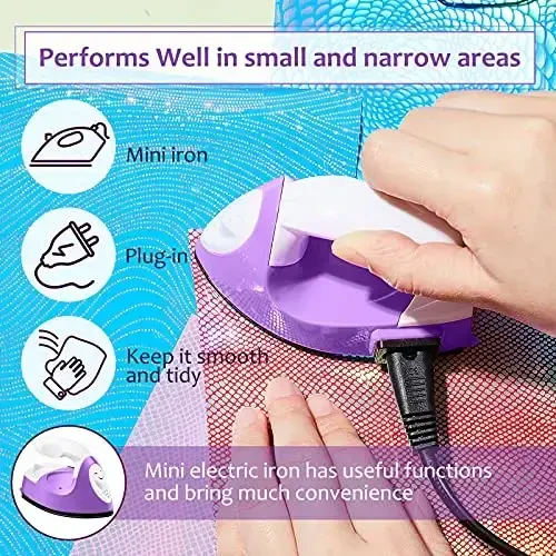 Honoson Mini Craft Iron Mini Heat Press Small Iron 3.93 x 2.36 x 2.76 in Portable Handy Tiny Flatiron with Charging Base Accessory for Fuse Bead Patch DIY Heat Transfer Vinyl(Purple) - 4