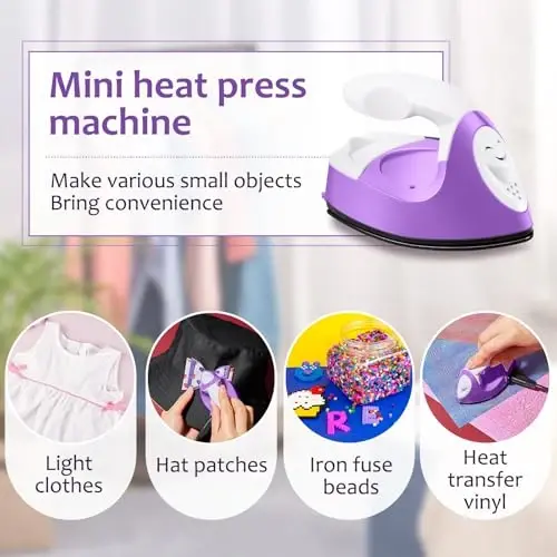 Honoson Mini Craft Iron Mini Heat Press Small Iron 3.93 x 2.36 x 2.76 in Portable Handy Tiny Flatiron with Charging Base Accessory for Fuse Bead Patch DIY Heat Transfer Vinyl(Purple) - 5