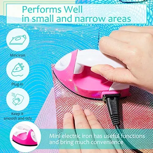 Honoson Mini Craft Iron Mini Heat Press Small Iron 3.93 x 2.36 x 2.76 in Portable Handy Tiny Flatiron with Charging Base Accessory for Fuse Bead Patch DIY Heat Transfer Vinyl(Pink) - 4