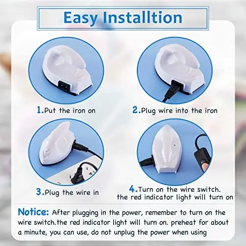 Honoson Mini Craft Iron Mini Heat Press Small Iron 3.93 x 2.36 x 2.76 in Portable Handy Tiny Flatiron with Charging Base Accessory for Fuse Bead Patch DIY Heat Transfer Vinyl(White) - 3