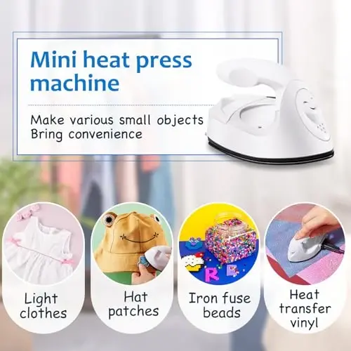 Honoson Mini Craft Iron Mini Heat Press Small Iron 3.93 x 2.36 x 2.76 in Portable Handy Tiny Flatiron with Charging Base Accessory for Fuse Bead Patch DIY Heat Transfer Vinyl(White) - 5