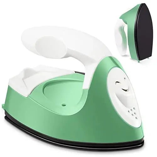 Honoson Mini Craft Iron Mini Heat Press Small Iron 3.93 x 2.36 x 2.76 in Portable Handy Tiny Flatiron with Charging Base Accessory for Fuse Bead Patch DIY Heat Transfer Vinyl(Green) - HONOSON