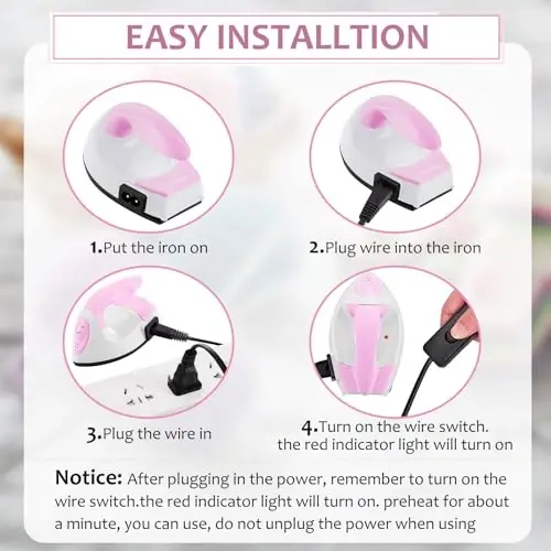 Honoson Mini Craft Iron Mini Heat Press Small Iron 3.93 x 2.36 x 2.76 in Portable Handy Tiny Flatiron with Charging Base Accessory for Fuse Bead Patch DIY Heat Transfer Vinyl(Light Pink,White) - 3