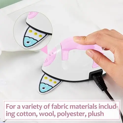 Honoson Mini Craft Iron Mini Heat Press Small Iron 3.93 x 2.36 x 2.76 in Portable Handy Tiny Flatiron with Charging Base Accessory for Fuse Bead Patch DIY Heat Transfer Vinyl(Light Pink,White) - 5