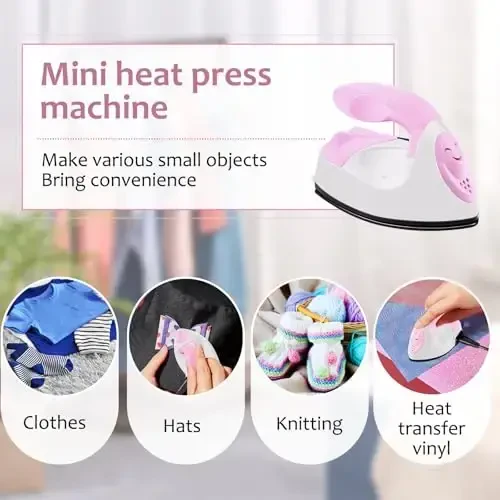 Honoson Mini Craft Iron Mini Heat Press Small Iron 3.93 x 2.36 x 2.76 in Portable Handy Tiny Flatiron with Charging Base Accessory for Fuse Bead Patch DIY Heat Transfer Vinyl(Light Pink,White) - 6