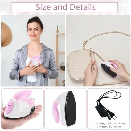 Honoson Mini Craft Iron Mini Heat Press Small Iron 3.93 x 2.36 x 2.76 in Portable Handy Tiny Flatiron with Charging Base Accessory for Fuse Bead Patch DIY Heat Transfer Vinyl(Light Pink,White) - HONOSON (1)