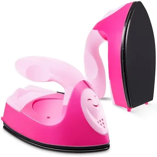 Honoson Mini Craft Iron Mini Heat Press Small Iron 3.93 x 2.36 x 2.76 in Portable Handy Tiny Flatiron with Charging Base Accessory for Fuse Bead Patch DIY Heat Transfer Vinyl(Pink, Light Pink) - HONOSON