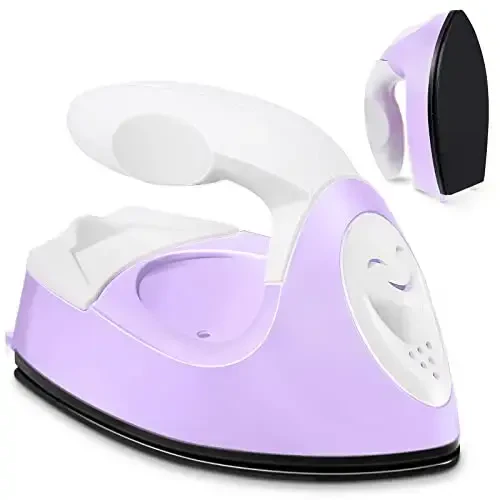 Honoson Mini Craft Iron Mini Heat Press Small Iron 3.93 x 2.36 x 2.76 in Portable Handy Tiny Flatiron with Charging Base Accessory for Fuse Bead Patch DIY Heat Transfer Vinyl(Light Purple) - 1