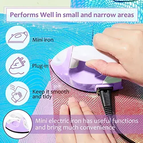 Honoson Mini Craft Iron Mini Heat Press Small Iron 3.93 x 2.36 x 2.76 in Portable Handy Tiny Flatiron with Charging Base Accessory for Fuse Bead Patch DIY Heat Transfer Vinyl(Light Purple) - 4