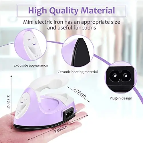 Honoson Mini Craft Iron Mini Heat Press Small Iron 3.93 x 2.36 x 2.76 in Portable Handy Tiny Flatiron with Charging Base Accessory for Fuse Bead Patch DIY Heat Transfer Vinyl(Light Purple) - 2