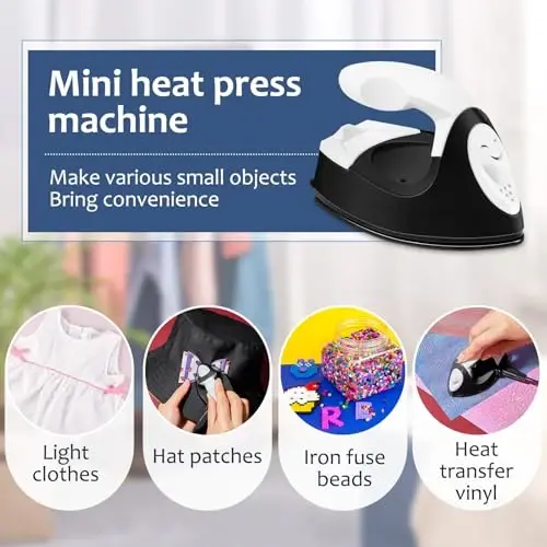 Honoson Mini Craft Iron Mini Heat Press Small Iron 3.93 x 2.36 x 2.76 in Portable Handy Tiny Flatiron with Charging Base Accessory for Fuse Bead Patch DIY Heat Transfer Vinyl(Black) - 5