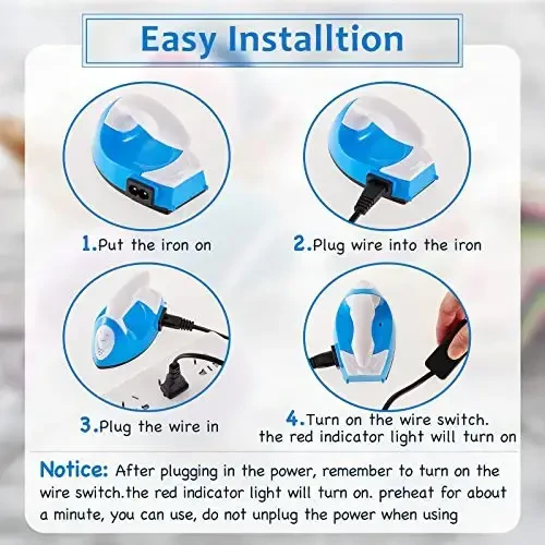 Honoson Mini Craft Iron Mini Heat Press Small Iron 3.93 x 2.36 x 2.76 in Portable Handy Tiny Flatiron with Charging Base Accessory for Fuse Bead Patch DIY Heat Transfer Vinyl(Blue) - 3