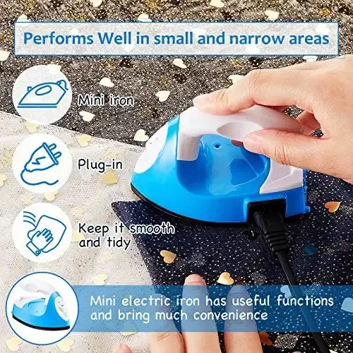 Honoson Mini Craft Iron Mini Heat Press Small Iron 3.93 x 2.36 x 2.76 in Portable Handy Tiny Flatiron with Charging Base Accessory for Fuse Bead Patch DIY Heat Transfer Vinyl(Blue) - 4