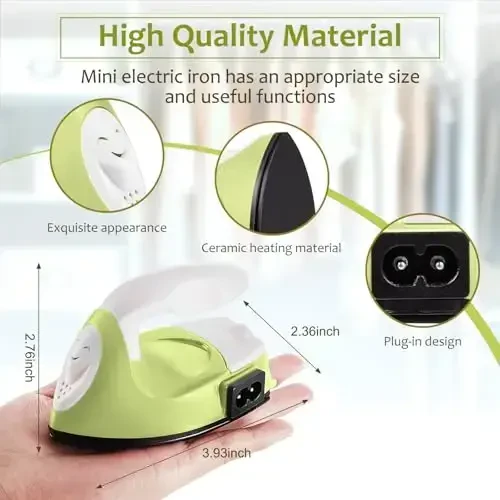 Honoson Mini Craft Iron Mini Heat Press Small Iron 3.93 x 2.36 x 2.76 in Portable Handy Tiny Flatiron with Charging Base Accessory for Fuse Bead Patch DIY Heat Transfer Vinyl(Fruit Green) - 2