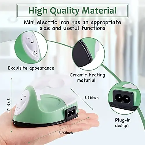 Honoson Mini Craft Iron Mini Heat Press Small Iron 3.93 x 2.36 x 2.76 in Portable Handy Tiny Flatiron with Charging Base Accessory for Fuse Bead Patch DIY Heat Transfer Vinyl(Green) - 2