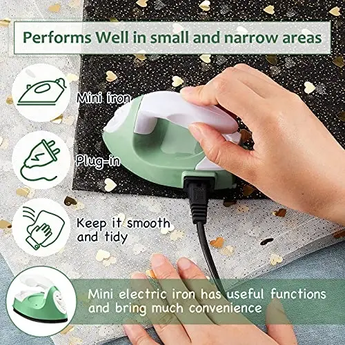 Honoson Mini Craft Iron Mini Heat Press Small Iron 3.93 x 2.36 x 2.76 in Portable Handy Tiny Flatiron with Charging Base Accessory for Fuse Bead Patch DIY Heat Transfer Vinyl(Green) - 4