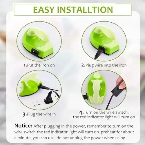 Honoson Mini Craft Iron Mini Heat Press Small Iron 3.93 x 2.36 x 2.76 in Portable Handy Tiny Flatiron with Charging Base Accessory for Fuse Bead Patch DIY Heat Transfer Vinyl(Green Series) - 3