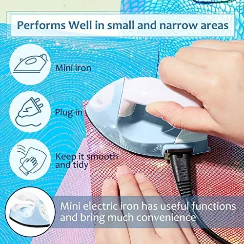 Honoson Mini Craft Iron Mini Heat Press Small Iron 3.93 x 2.36 x 2.76 in Portable Handy Tiny Flatiron with Charging Base Accessory for Fuse Bead Patch DIY Heat Transfer Vinyl(Light Blue) - 4