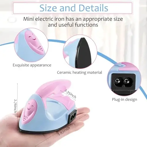 Honoson Mini Craft Iron Mini Heat Press Small Iron 3.93 x 2.36 x 2.76 in Portable Handy Tiny Flatiron with Charging Base Accessory for Fuse Bead Patch DIY Heat Transfer Vinyl(Light Pink, Light Blue) - 2