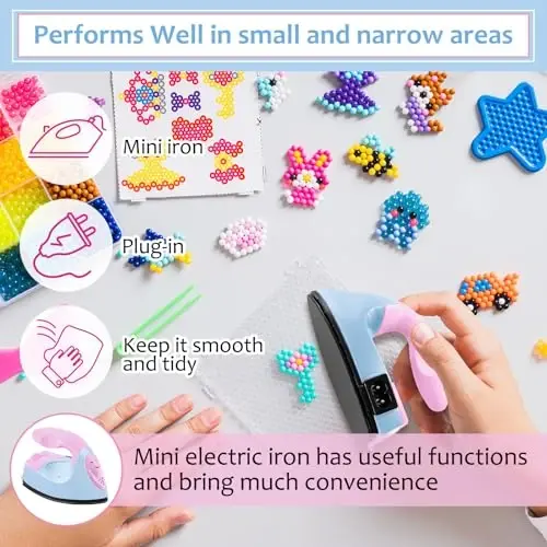 Honoson Mini Craft Iron Mini Heat Press Small Iron 3.93 x 2.36 x 2.76 in Portable Handy Tiny Flatiron with Charging Base Accessory for Fuse Bead Patch DIY Heat Transfer Vinyl(Light Pink, Light Blue) - 5