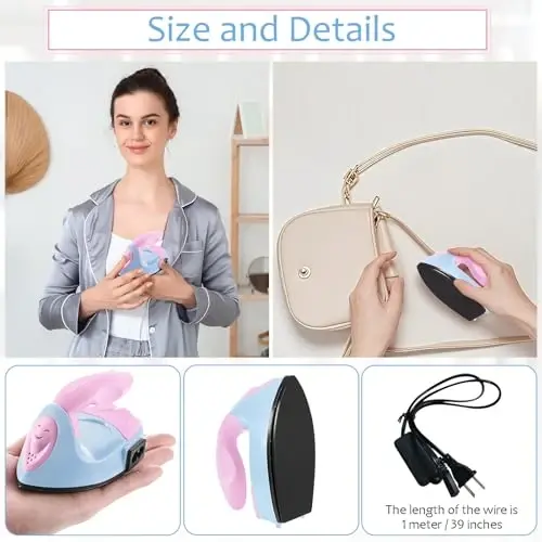 Honoson Mini Craft Iron Mini Heat Press Small Iron 3.93 x 2.36 x 2.76 in Portable Handy Tiny Flatiron with Charging Base Accessory for Fuse Bead Patch DIY Heat Transfer Vinyl(Light Pink, Light Blue) - 4