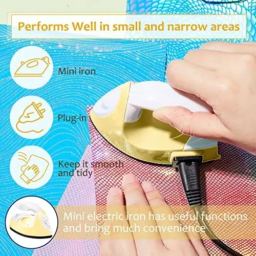 Honoson Mini Craft Iron Mini Heat Press Small Iron 3.93 x 2.36 x 2.76 in Portable Handy Tiny Flatiron with Charging Base Accessory for Fuse Bead Patch DIY Heat Transfer Vinyl(Light Yellow) - 4