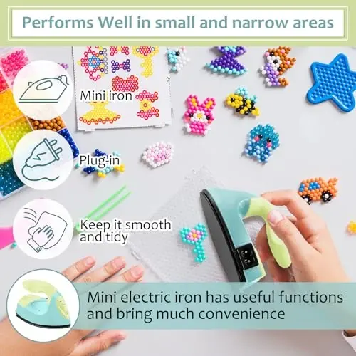 Honoson Mini Craft Iron Mini Heat Press Small Iron 3.93 x 2.36 x 2.76 In Portable Handy Tiny Flatiron with Charging Base Accessory for Fuse Bead Patch DIY Heat Transfer Vinyl(Light Yellow, Mint Green) - 5