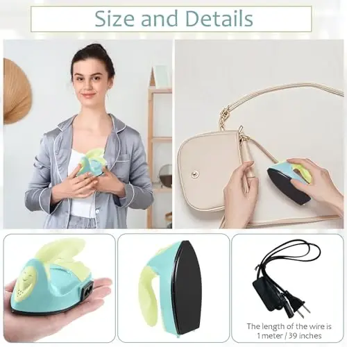 Honoson Mini Craft Iron Mini Heat Press Small Iron 3.93 x 2.36 x 2.76 In Portable Handy Tiny Flatiron with Charging Base Accessory for Fuse Bead Patch DIY Heat Transfer Vinyl(Light Yellow, Mint Green) - 4